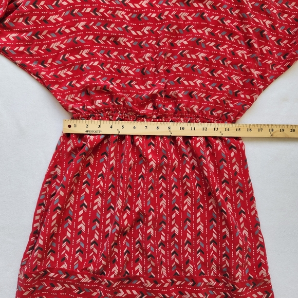 Harlyn Silk Red Mini Dress Boho Western Cowgirl Aztec Print Pretty Cute Large - Picture 15 of 17
